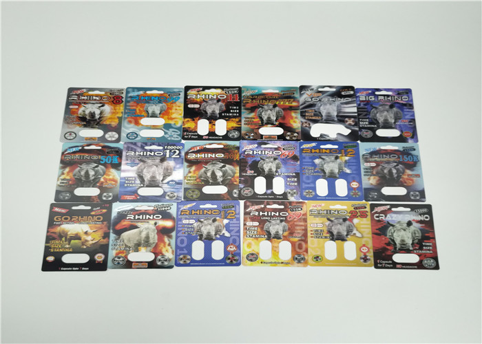 Τρισδιάστατη κάρτα φουσκαλών επίδρασης πυρκαγιάς Rhino50K που συσκευάζει το αρσενικό πακέτο χαπιών αυξήσεων για τα χάπια φύλων καψών
