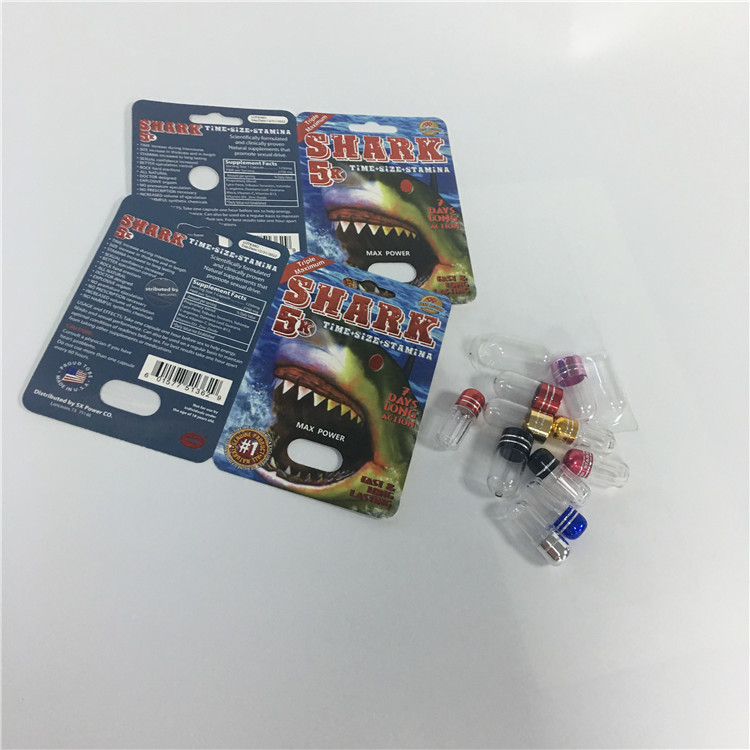 Αρσενικές κάψες χαπιών αυξήσεων ρινοκέρων που συσκευάζουν τις κάρτες εγγράφου καρχαριών φουσκαλών κιβωτίων