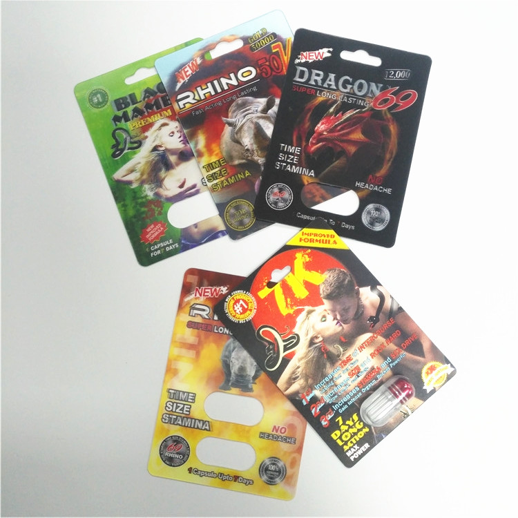 Ανθεκτικά αρσενικά χάπια αυξήσεων που συσκευάζουν το τρισδιάστατο πακέτο φουσκαλών καψών καρτών σειράς ρινοκέρων