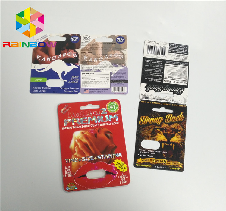 Τα αρσενικά χάπια αυξήσεων καρτών ενθέτων φουσκαλών φωτογραφικών διαφανειών που συσκευάζουν την τρισδιάστατη επιφάνεια τελειώνουν