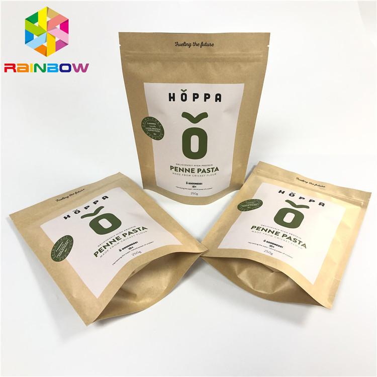 Η συνήθεια τύπωσε την καφετιά resealable στάση τσαντών εγγράφου του Κραφτ επάνω ziplock στη συσκευάζοντας σακούλα εγγράφου