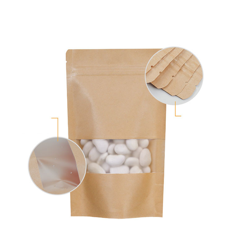 Καφετιά Ziplock εγγράφου της Kraft βιοδιασπάσιμη στάση επάνω στη σακούλα με το παράθυρο