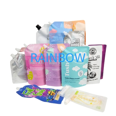  Liquid Plastic Stand Up Pouch With Spout Squeeze Packaging Bag For Cosmetic Beverage Lotion Nozzle Bag