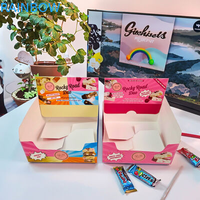 Προσαρμοσμένο εκτυπωμένο κουτί εμφάνισης από χαρτόνι με πάχος 350g και θερμή σφραγίδα για συσκευασία λιανικών σνακ